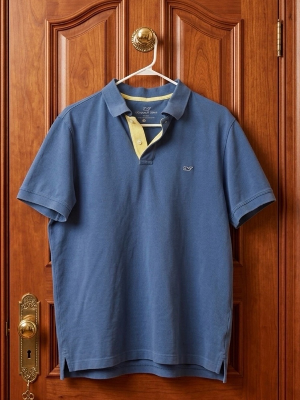 Vineyard Vines Slate Blue Polo with Yellow Inner Placket